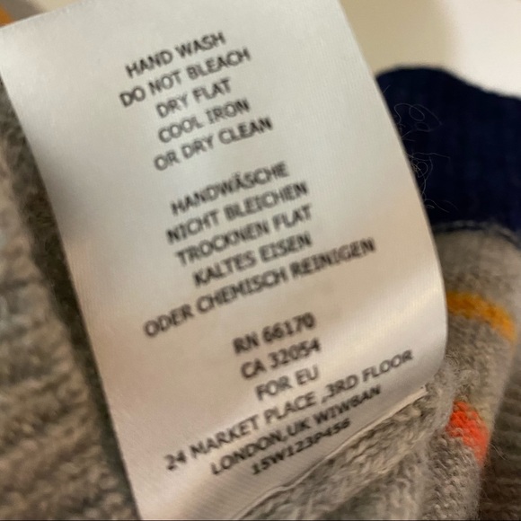 NEEDLE 100% Cashmere  pullover GRAY, NAVY & ORANGE sweater Anthropologie… - Picture 7 of 9